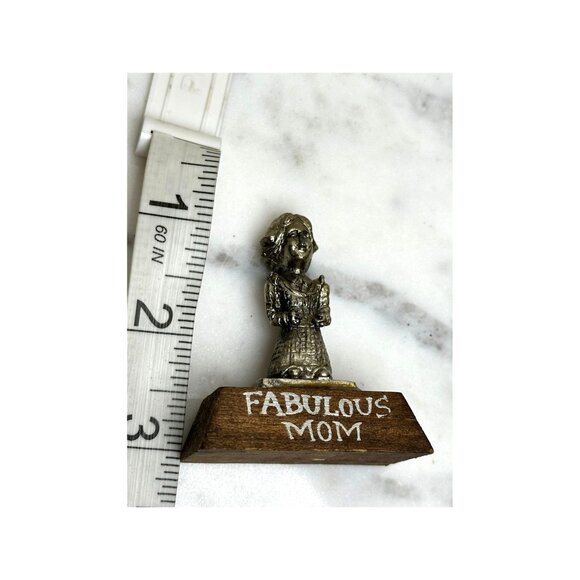 Vintage Pewter Mini Trophy Figurine On Wooden Base"Fabulous Mom" Gift For Mom Mo - Picture 4 of 6